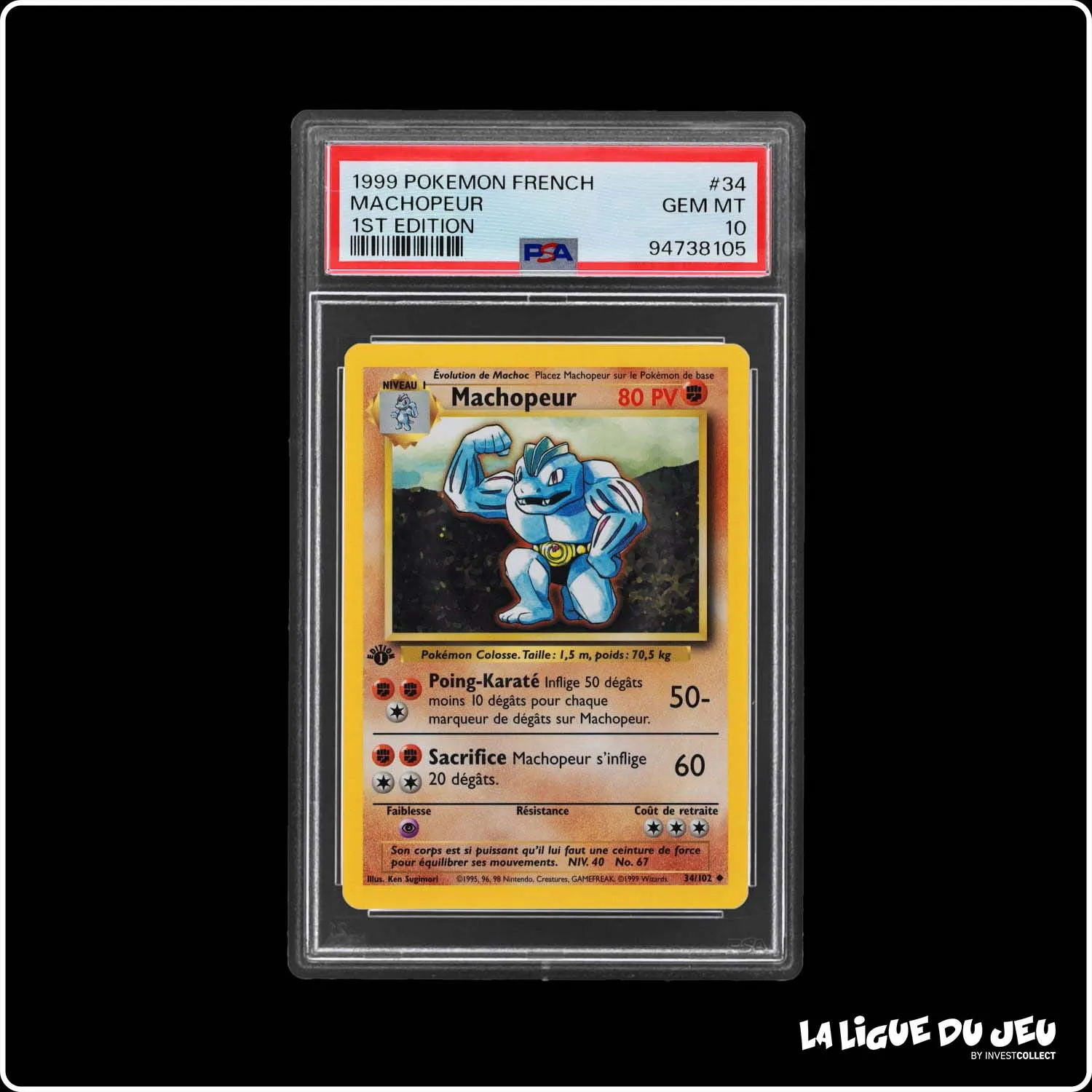 Peu Commune - Pokemon - Set de Base - Machopeur 34/102 - 1er édition - PSA 10 - Français