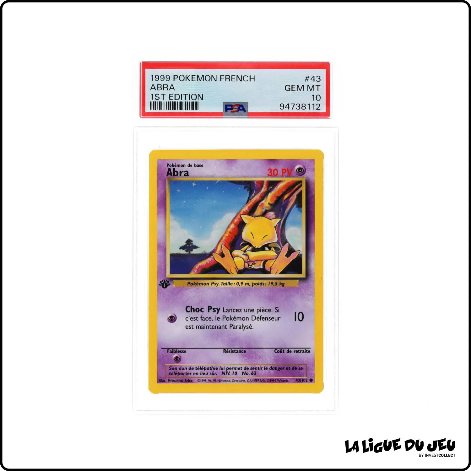 Commune - Pokemon - Set de Base - Abra 43/102 - 1er édition - PSA 10 - Français