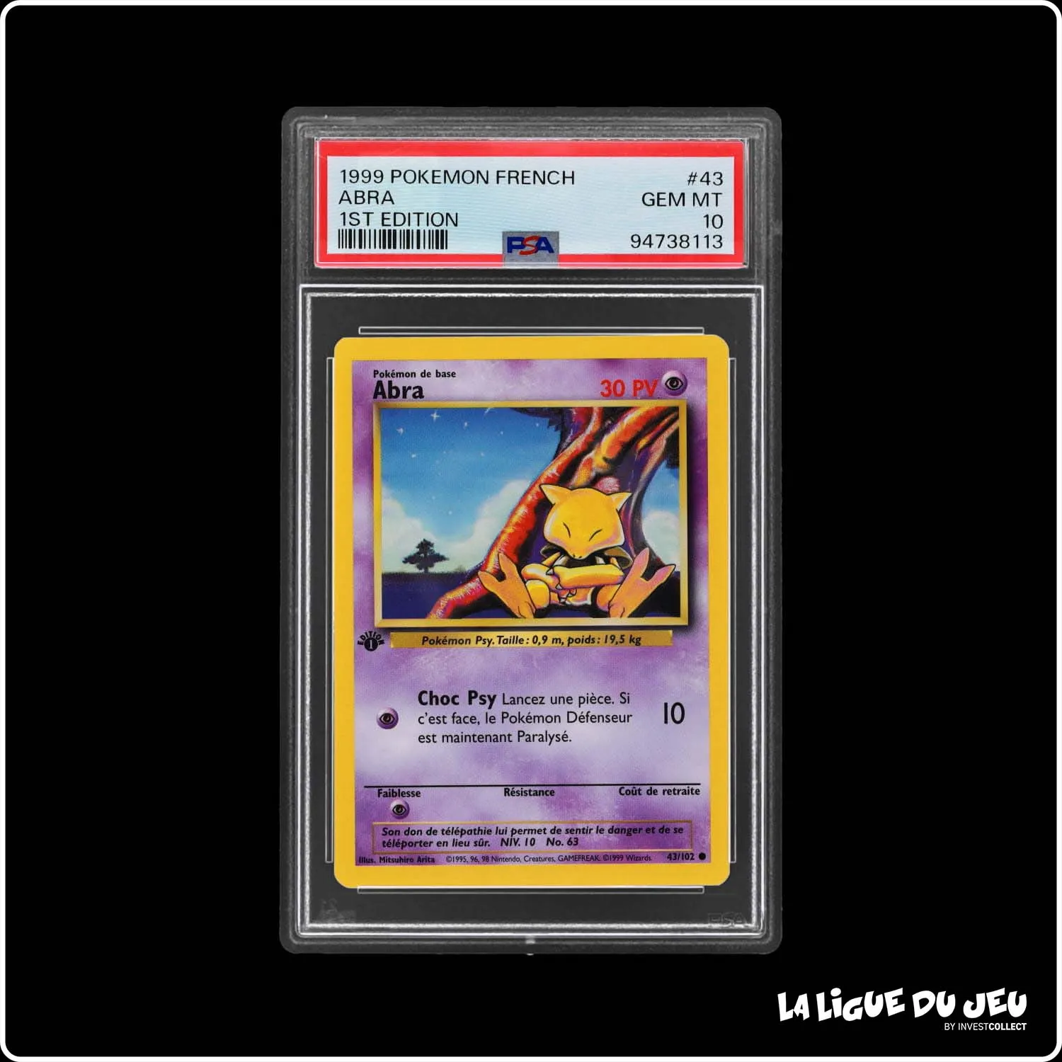 Commune - Pokemon - Set de Base - Abra 43/102 - 1er édition - PSA 10 - Français