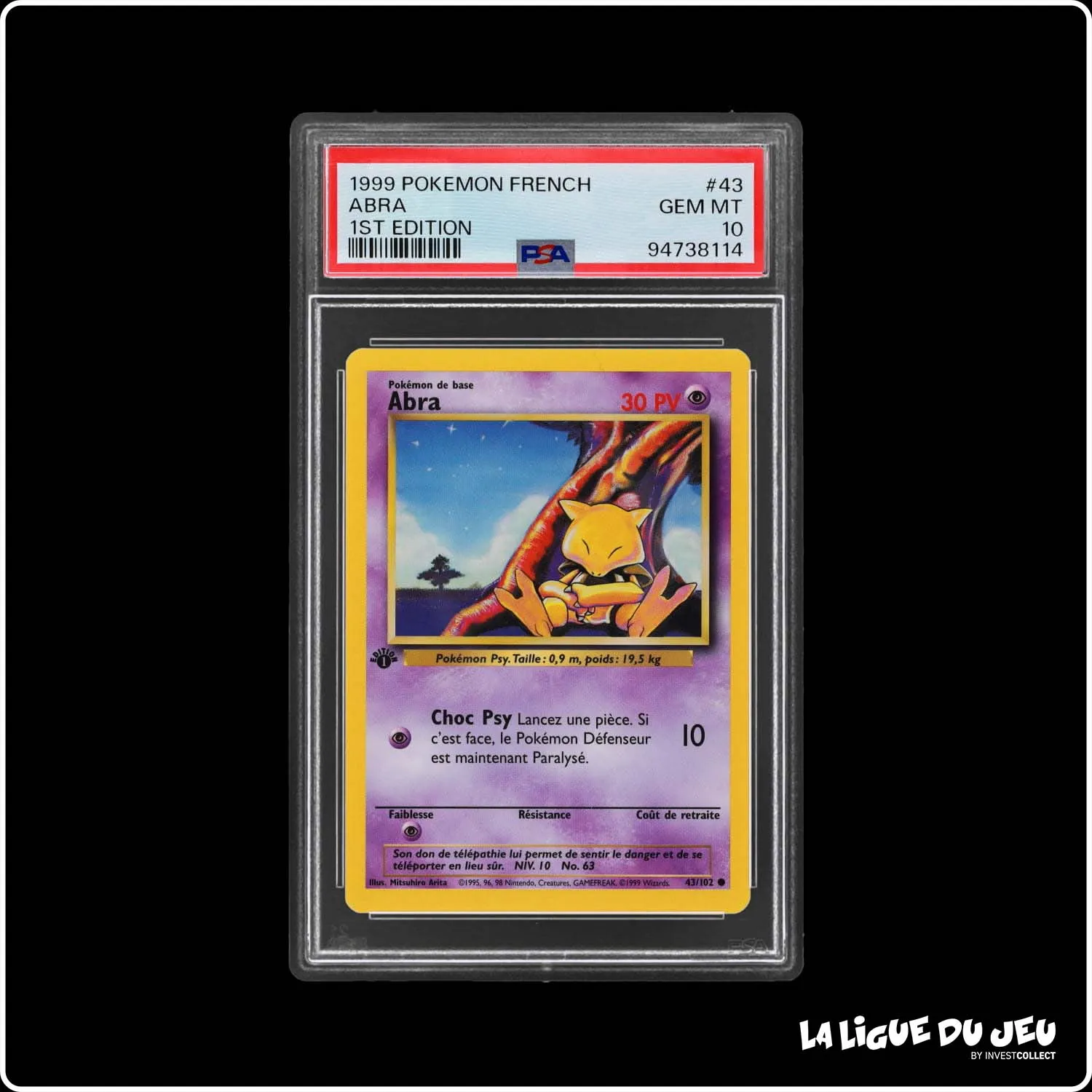 Commune - Pokemon - Set de Base - Abra 43/102 - 1er édition - PSA 10 - Français