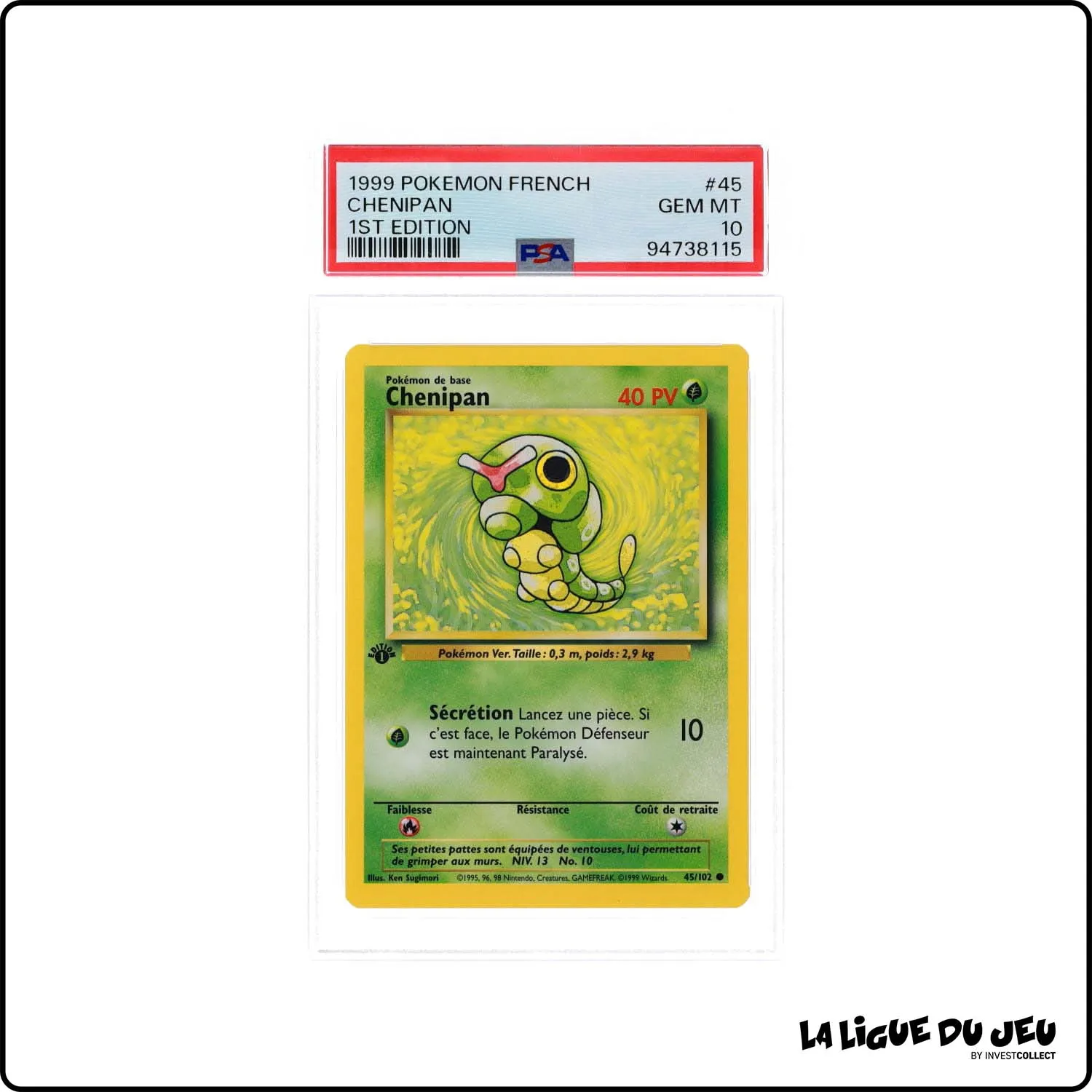 Commune - Pokemon - Set de Base - Chenipan 45/102 - 1er édition - PSA 10 - Français