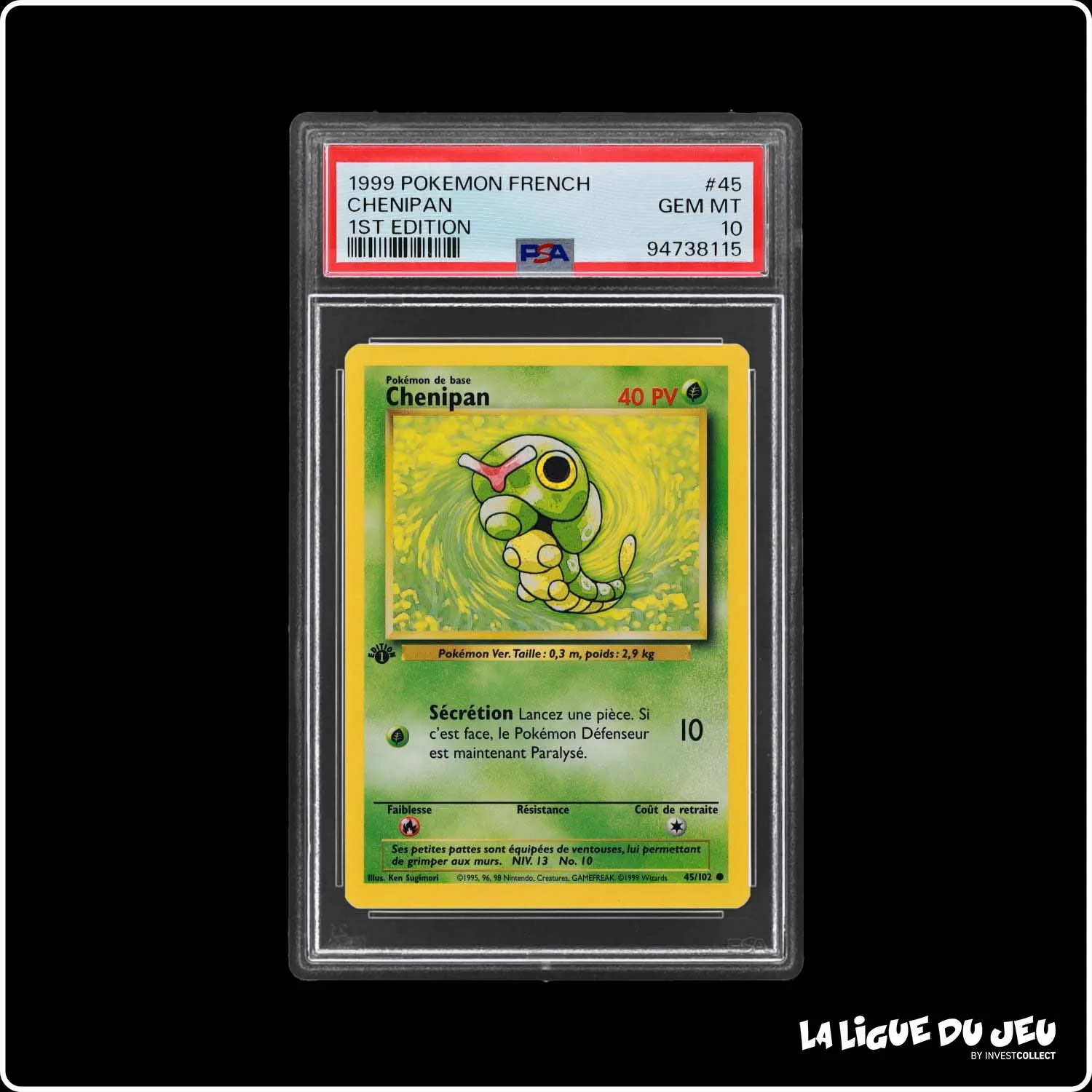 Commune - Pokemon - Set de Base - Chenipan 45/102 - 1er édition - PSA 10 - Français