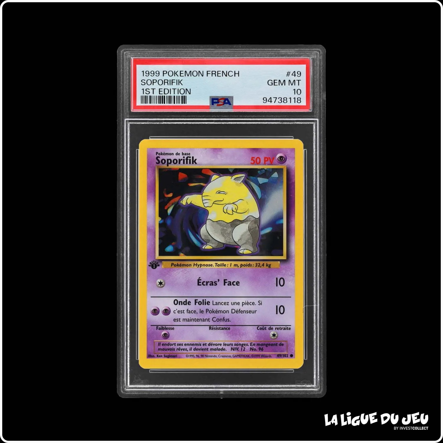 Commune - Pokemon - Set de Base - Soporifik 49/102 - 1er édition - PSA 10 - Français