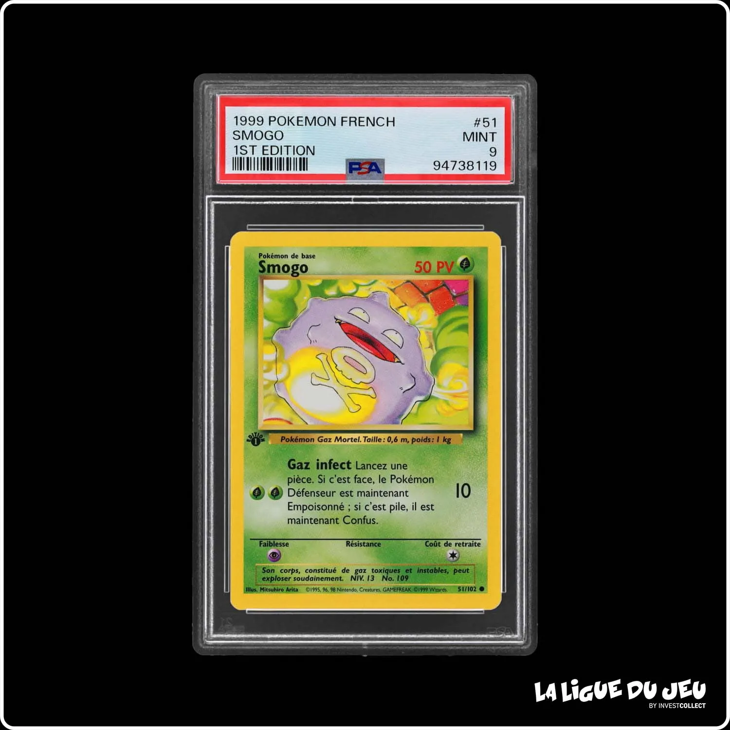 Commune - Pokemon - Set de Base - Smogo 51/102 - 1er édition - PSA 9 - Français