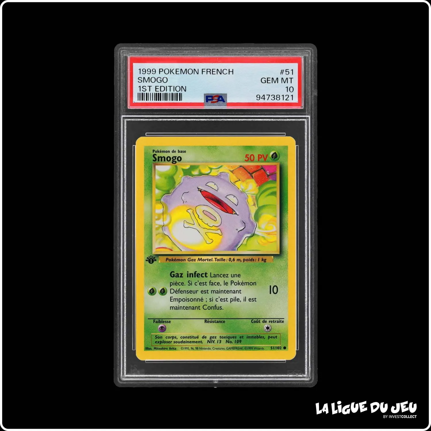 Commune - Pokemon - Set de Base - Smogo 51/102 - 1er édition - PSA 10 - Français