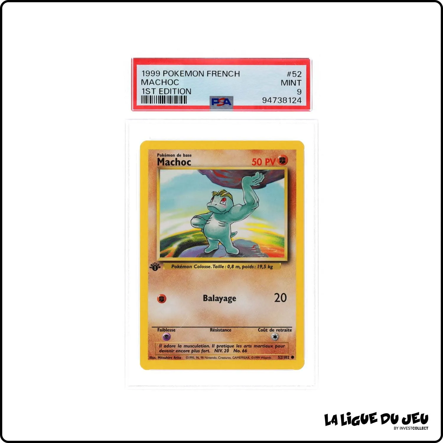 Commune - Pokemon - Set de Base - Machoc 52/102 - 1er édition - PSA 9 - Français