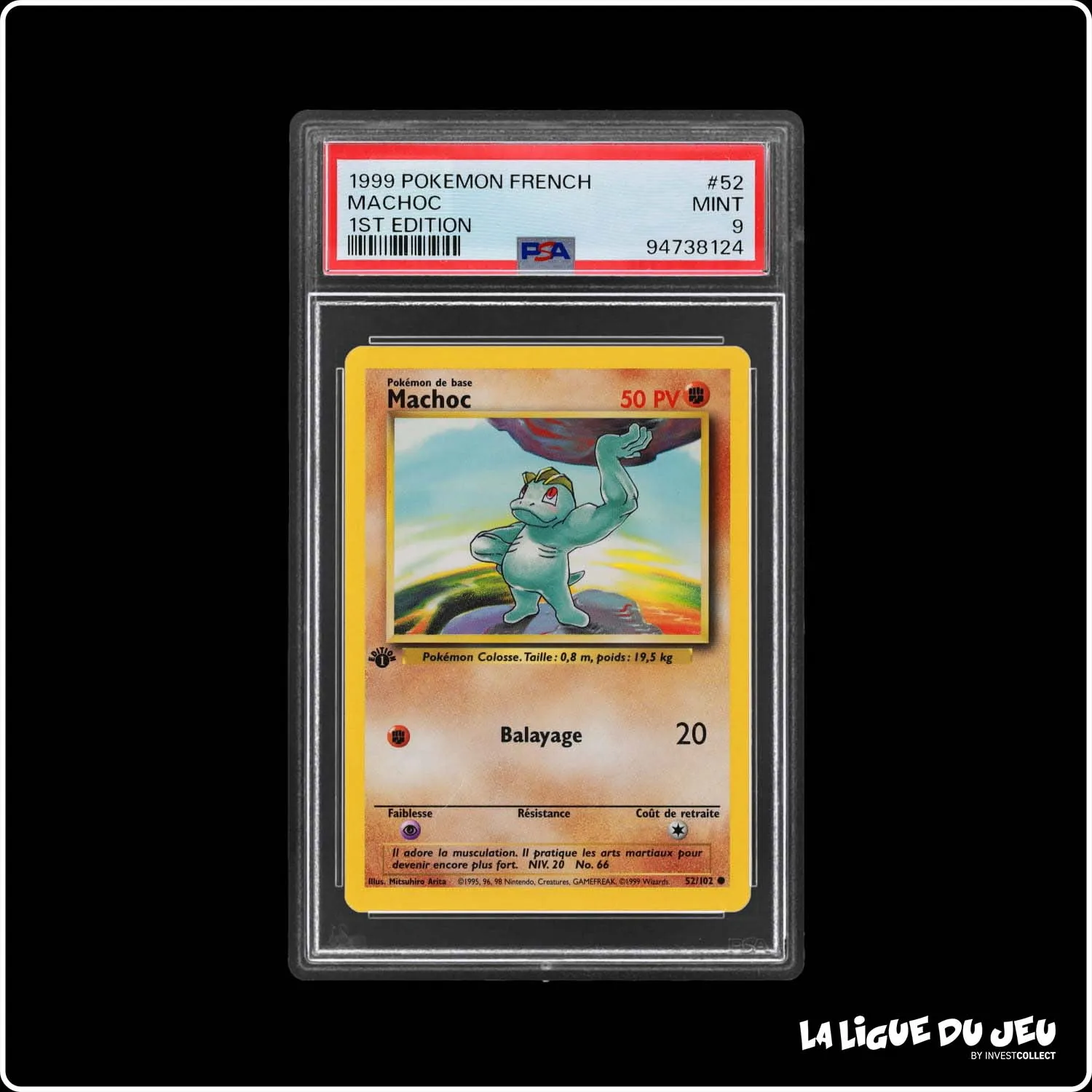 Commune - Pokemon - Set de Base - Machoc 52/102 - 1er édition - PSA 9 - Français