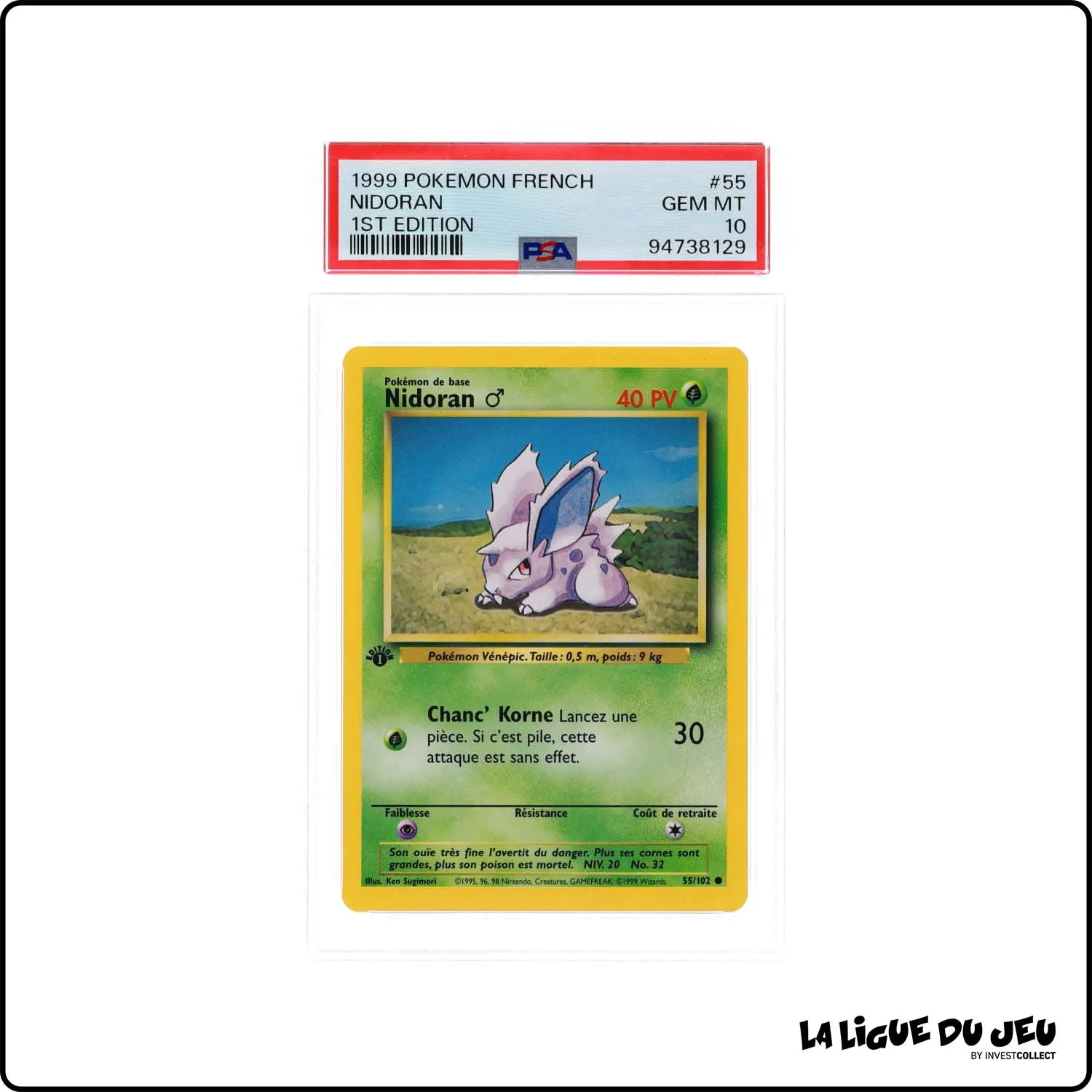 Commune - Pokemon - Set de Base - Nidoran ♂ 55/102 - 1er édition - PSA 10 - Français