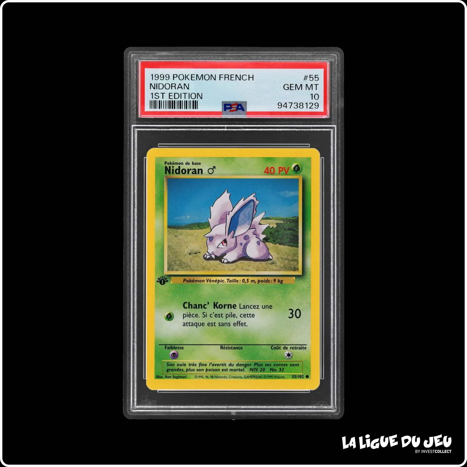 Commune - Pokemon - Set de Base - Nidoran ♂ 55/102 - 1er édition - PSA 10 - Français