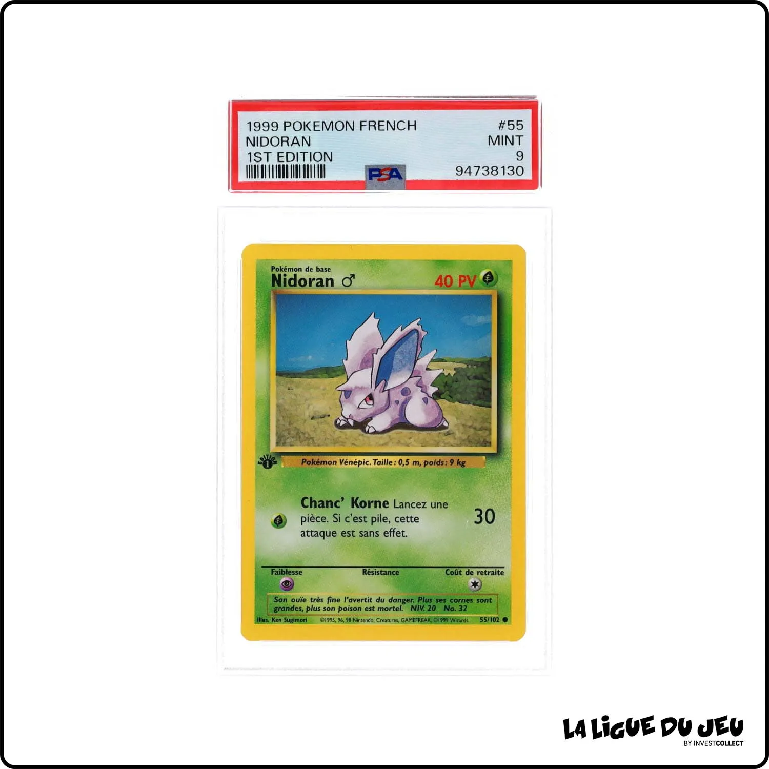 Commune - Pokemon - Set de Base - Nidoran ♂ 55/102 - 1er édition - PSA 9 - Français