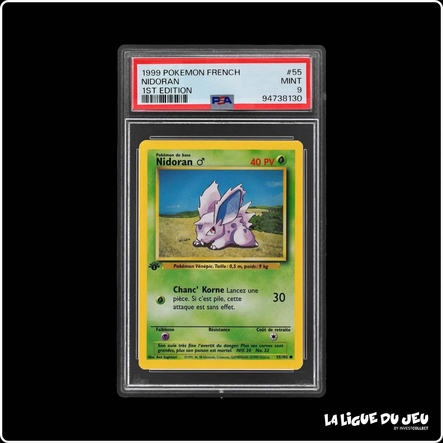 Commune - Pokemon - Set de Base - Nidoran ♂ 55/102 - 1er édition - PSA 9 - Français