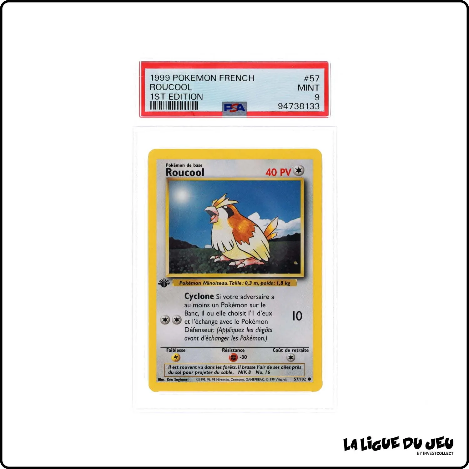 Commune - Pokemon - Set de Base - Roucool 57/102 - 1er édition - PSA 9 - Français