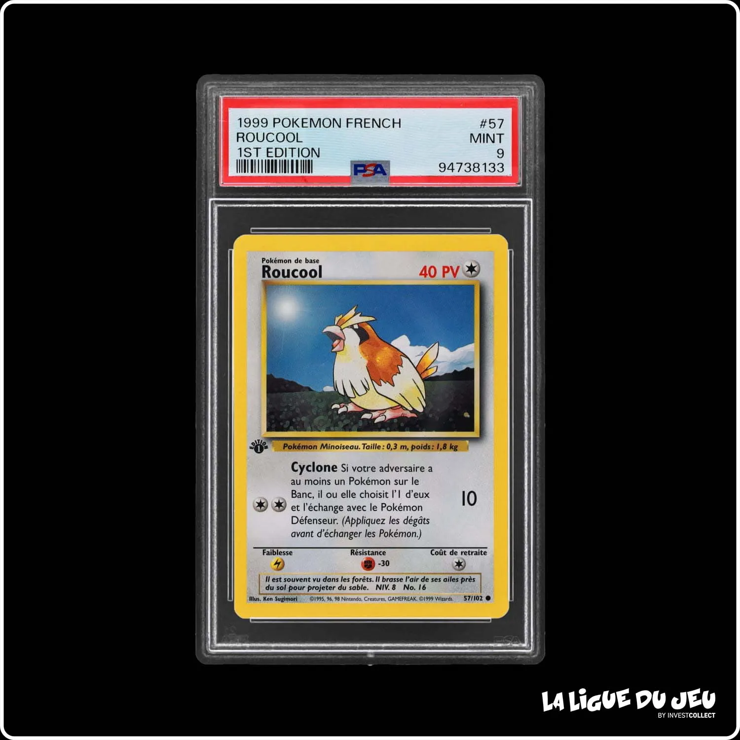 Commune - Pokemon - Set de Base - Roucool 57/102 - 1er édition - PSA 9 - Français