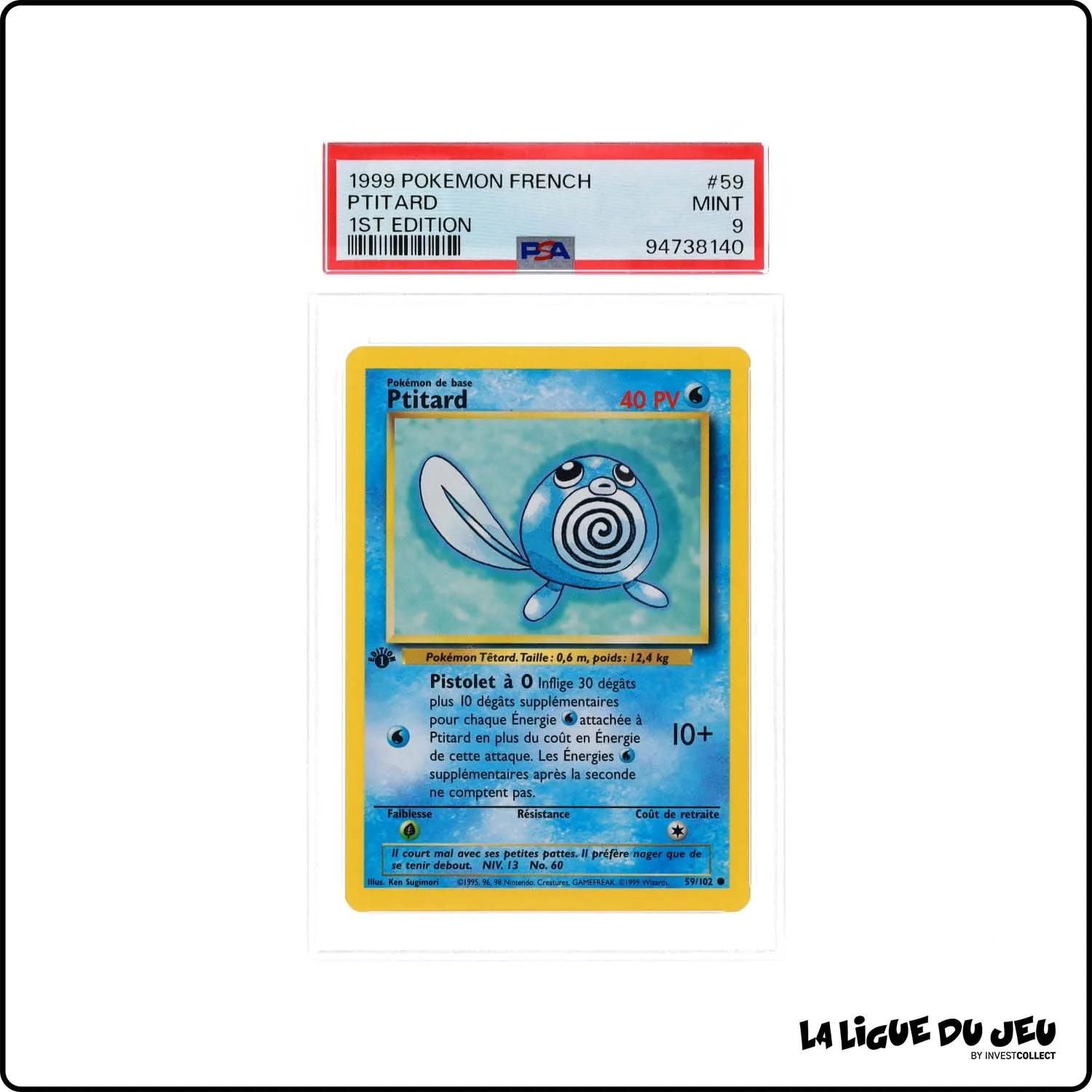 Commune - Pokemon - Set de Base - Ptitard 59/102 - 1er édition - PSA 9 - Français