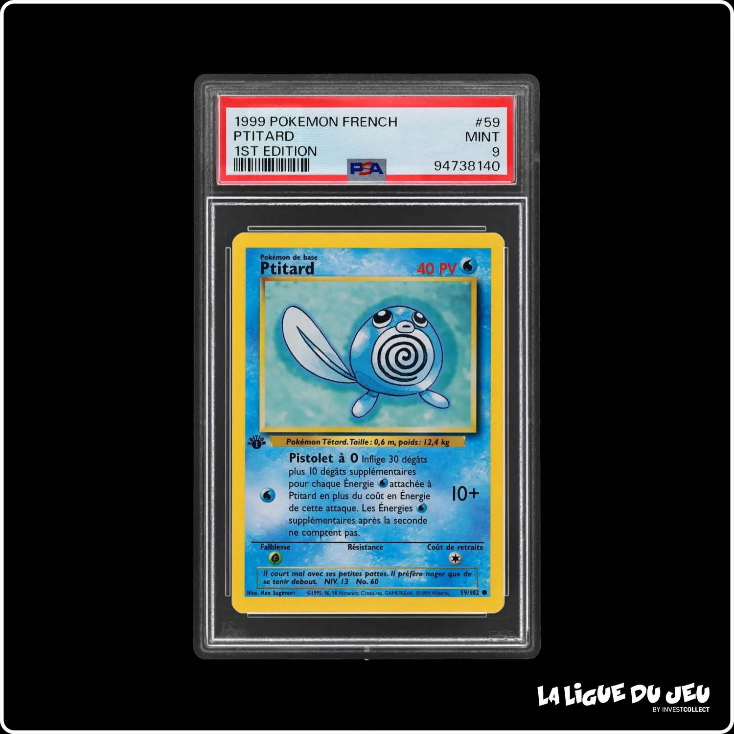 Commune - Pokemon - Set de Base - Ptitard 59/102 - 1er édition - PSA 9 - Français