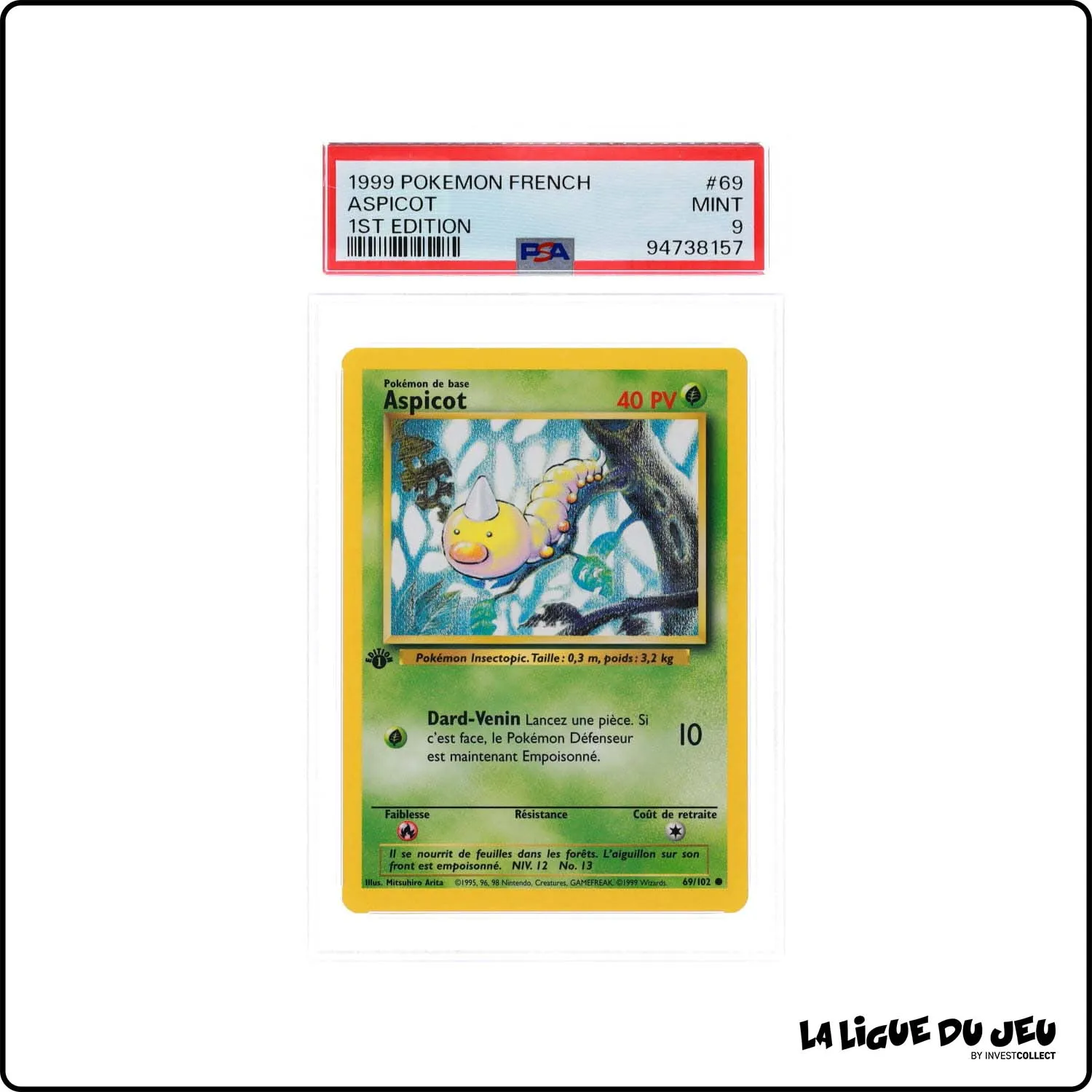 Commune - Pokemon - Set de Base - Aspicot 69/102 - 1er édition - PSA 9 - Français