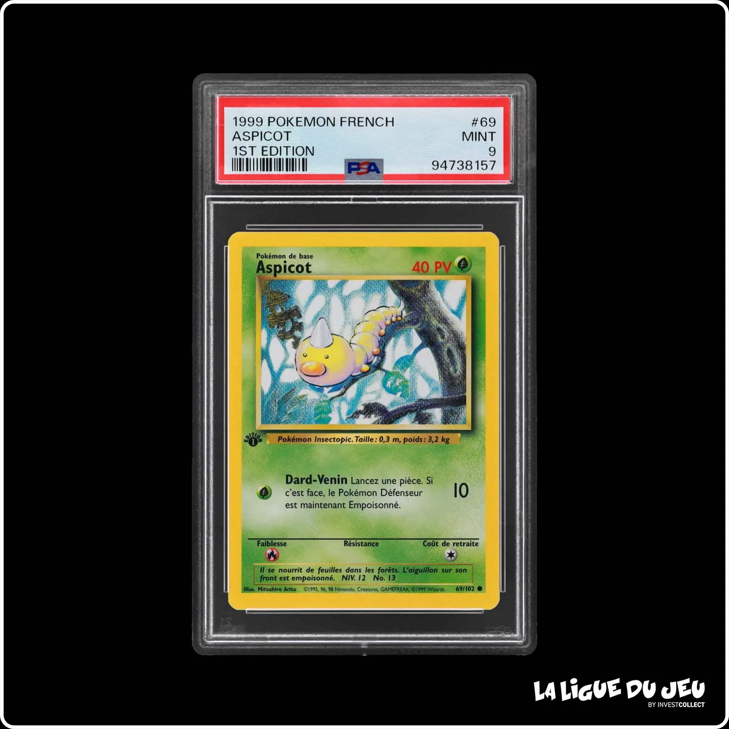 Commune - Pokemon - Set de Base - Aspicot 69/102 - 1er édition - PSA 9 - Français