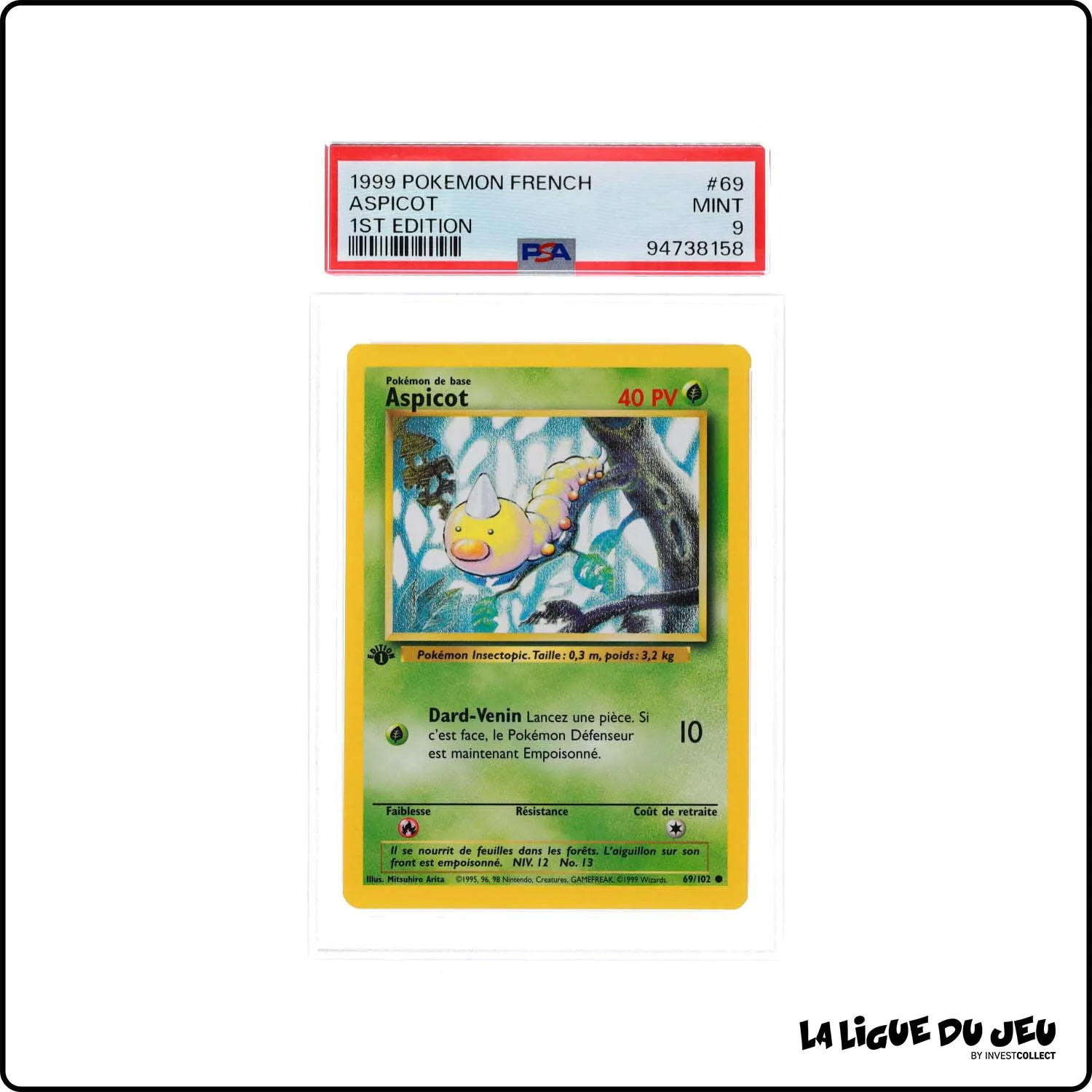 Commune - Pokemon - Set de Base - Aspicot 69/102 - 1er édition - PSA 9 - Français