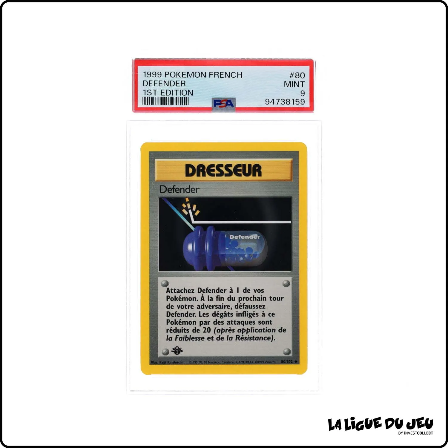 Peu Commune - Pokemon - Set de Base - Defender 80/102 - 1er édition - PSA 9 - Français