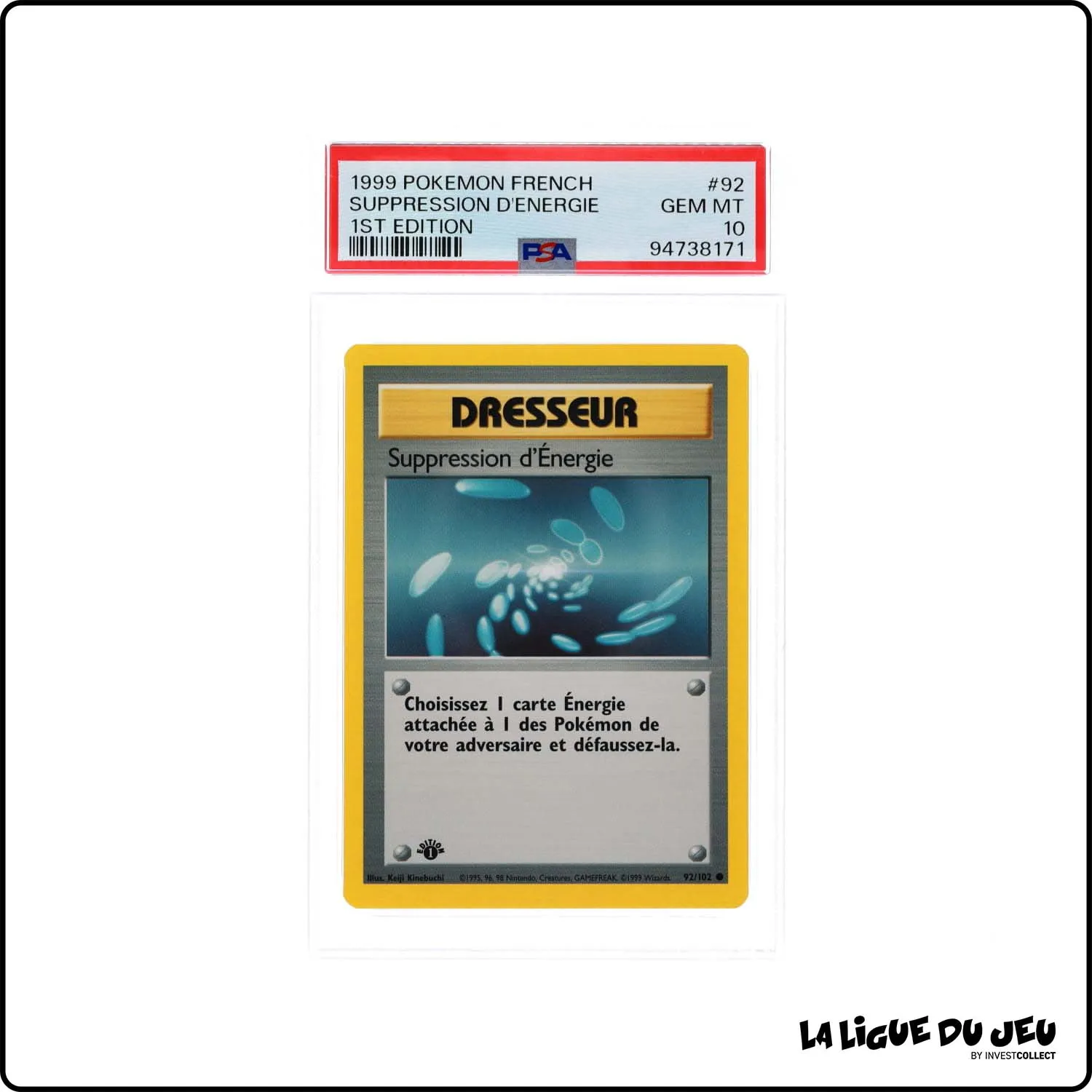 Commune - Pokemon - Set de Base - Suppression d'Énergie 92/102 - 1er édition - PSA 10 - Français