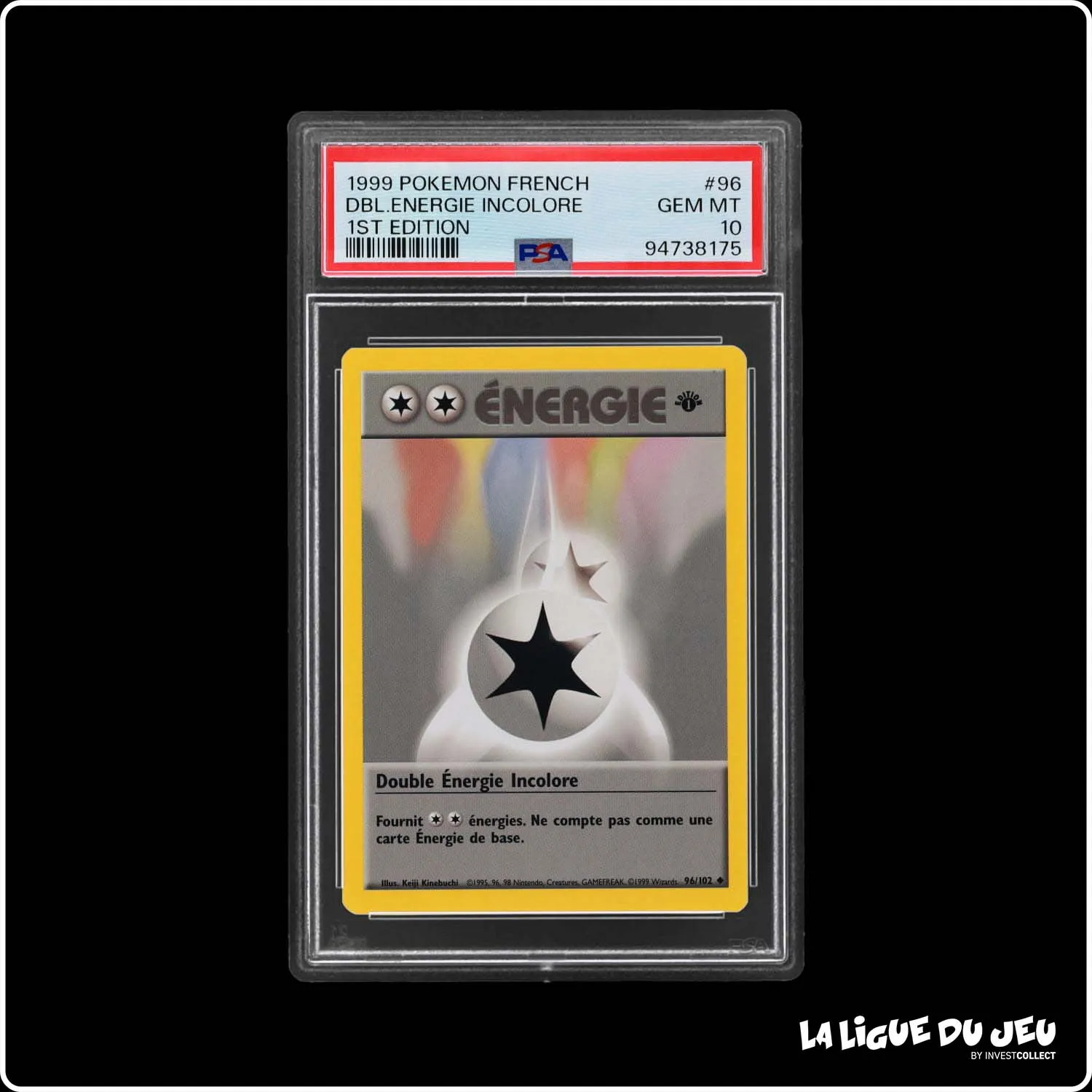 Peu Commune - Pokemon - Set de Base - Double Énergie Incolore 96/102 - 1er édition - PSA 10 - Français