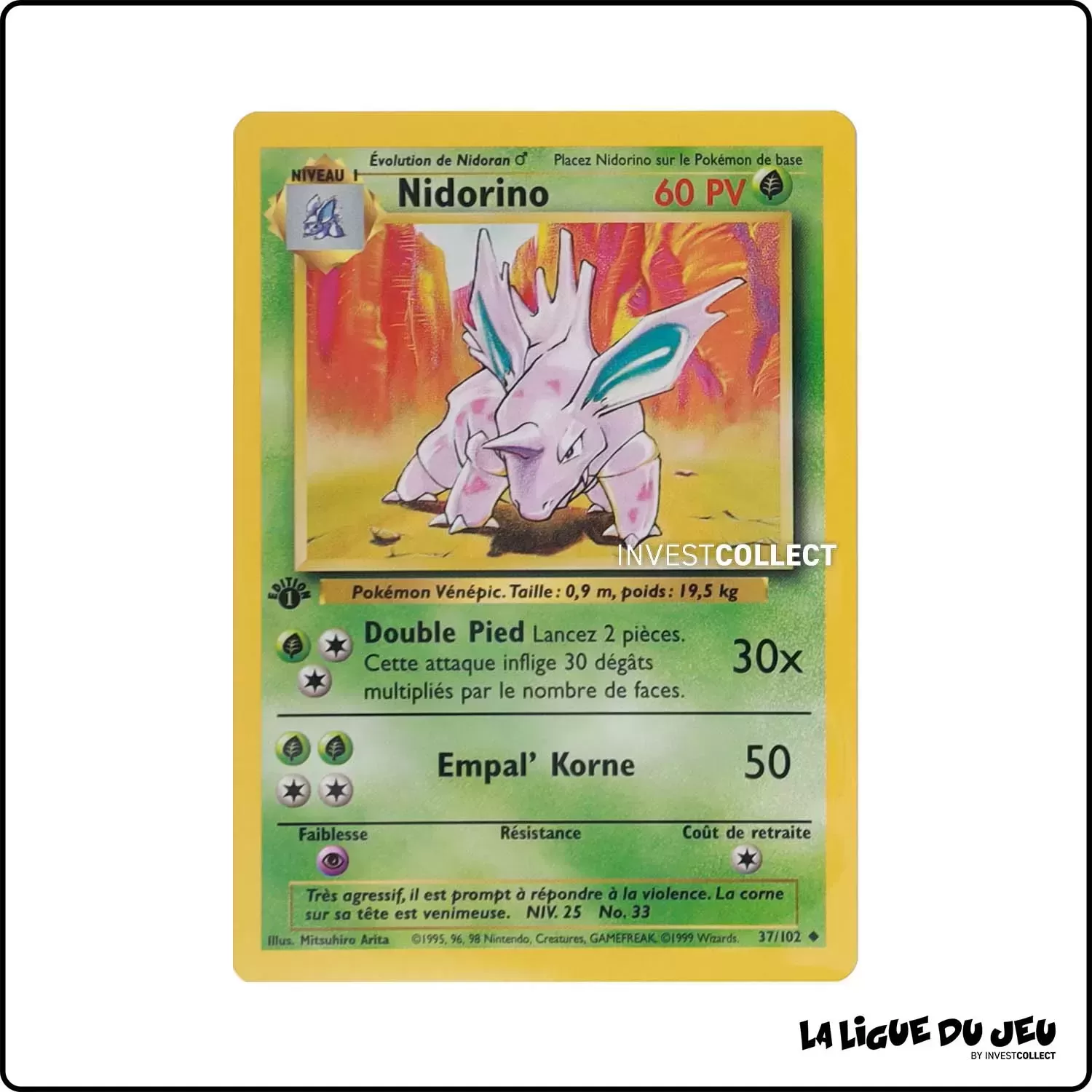 Peu Commune - Pokemon - Set de Base - Nidorino 37/102 Wizards - 1