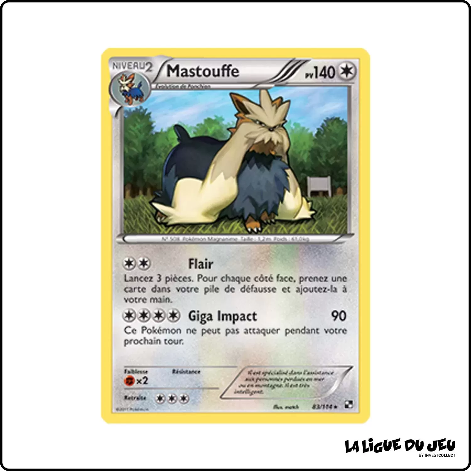 Rare - Pokemon - Noir et Blanc de Base - Mastouffe 83/114